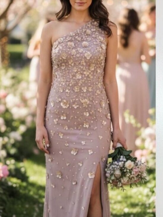 Adrianna Papell Dresses & Skirts - NWT Adrianna Papell Beaded One Shoulder Gown in Stone/Taupe. Size 10